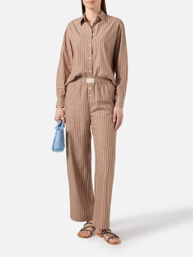 Beige striped Doha poplin trousers