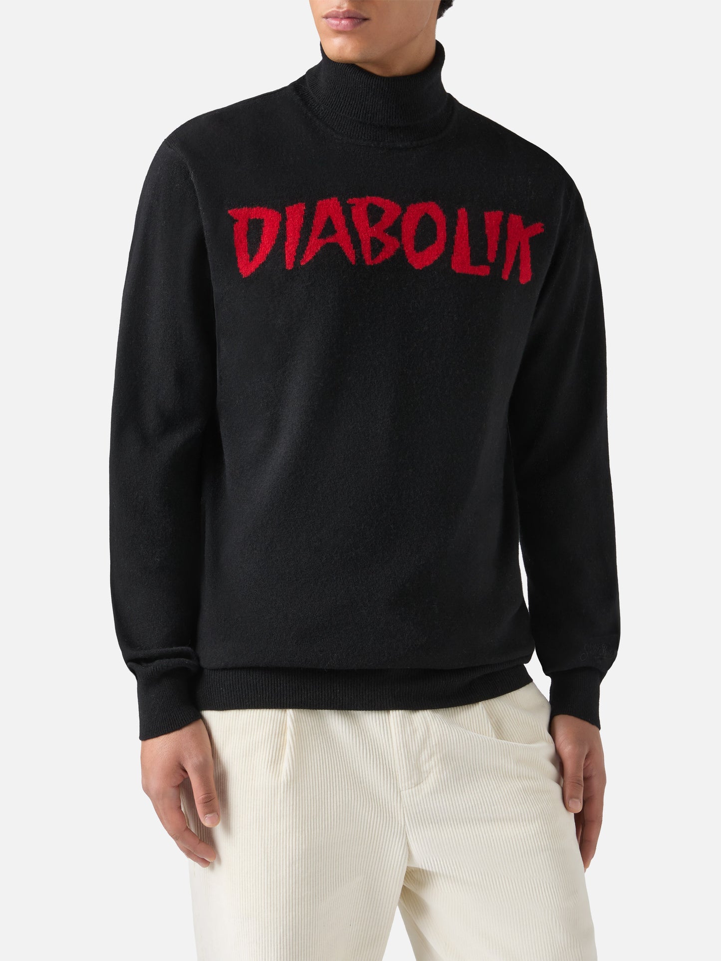 Dolcevita in misto cashmere nero con jacquard Diabolik | SPECIAL EDITION DIABOLIK