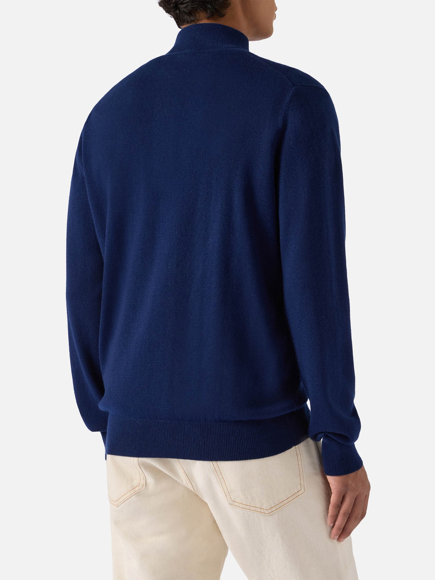 Maglione mezzocollo con zip in lana merino e cashmere blu navy
