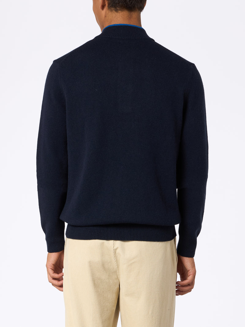 Man navy blue blended cashmere polo sweater Dorian