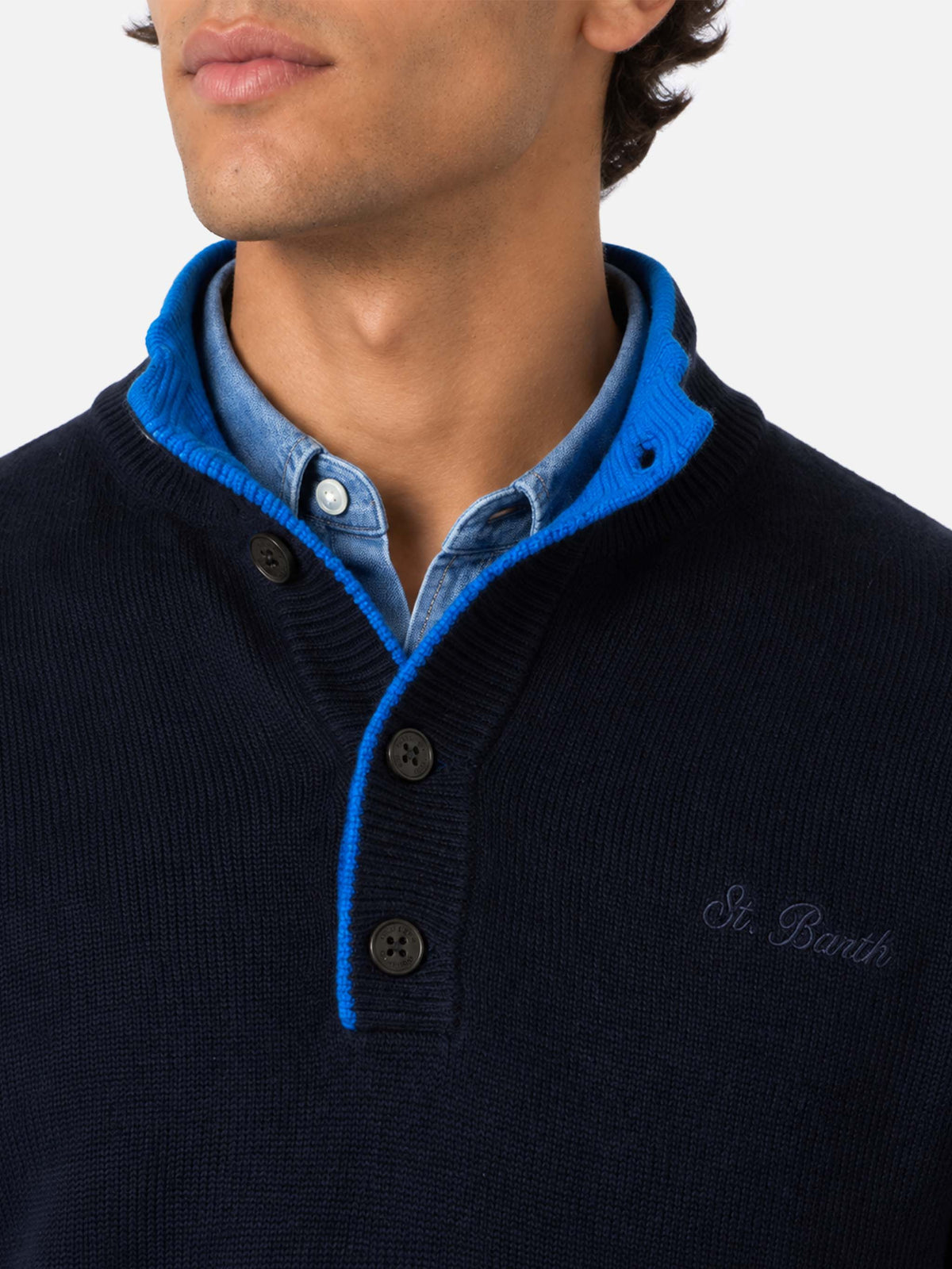 Polo in maglia blu navy in MISTO CASHMERE