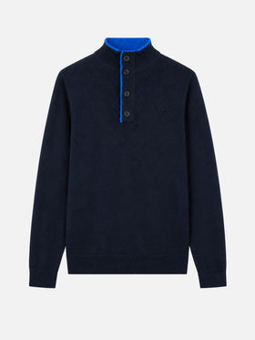Polo in maglia blu navy in MISTO CASHMERE