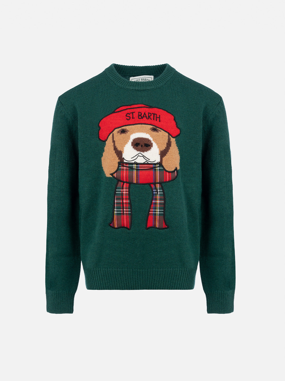 Boy green crewneck sweater beagle scarf Douglas - MC2 Saint Barth