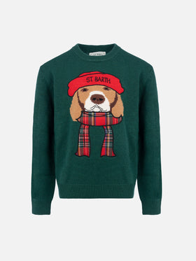 Boy green crewneck sweater beagle scarf Douglas - MC2 Saint Barth