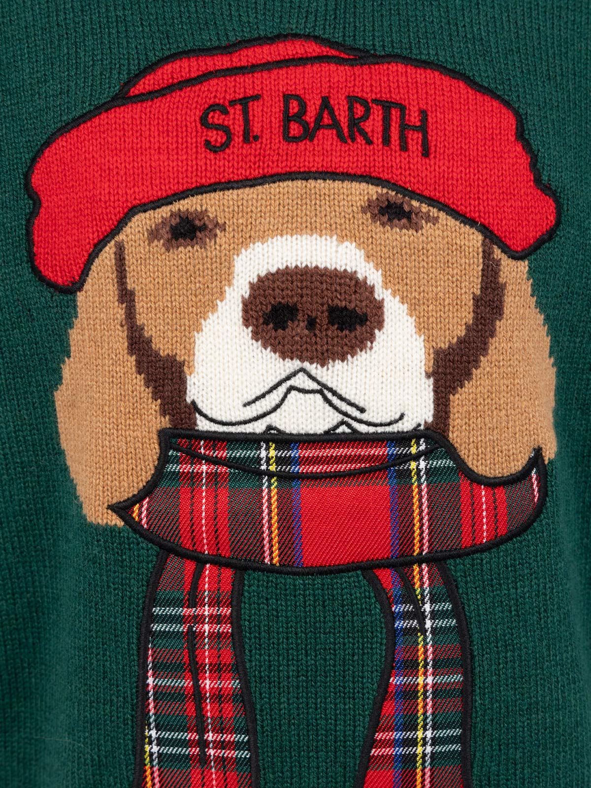 Boy green crewneck sweater beagle scarf Douglas - MC2 Saint Barth