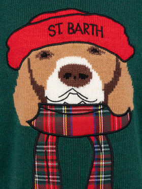 Boy green crewneck sweater beagle scarf Douglas - MC2 Saint Barth