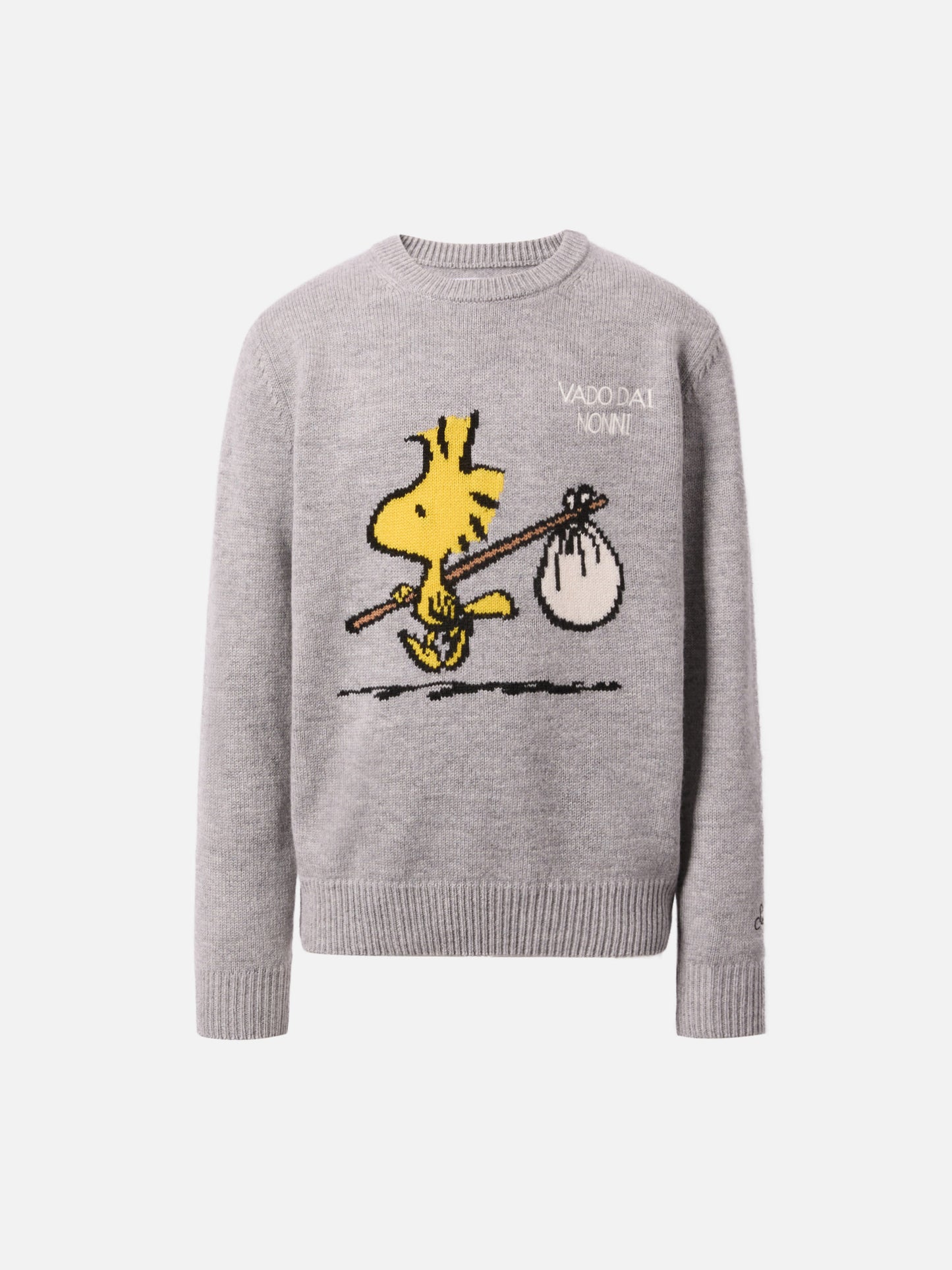 Crewneck Douglas in cashmere blend with Woodstock print and Vado dai Nonni embroidery | PEANUTS SPECIAL EDITION