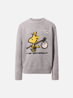 Crewneck Douglas in cashmere blend with Woodstock print and Vado dai Nonni embroidery | PEANUTS SPECIAL EDITION
