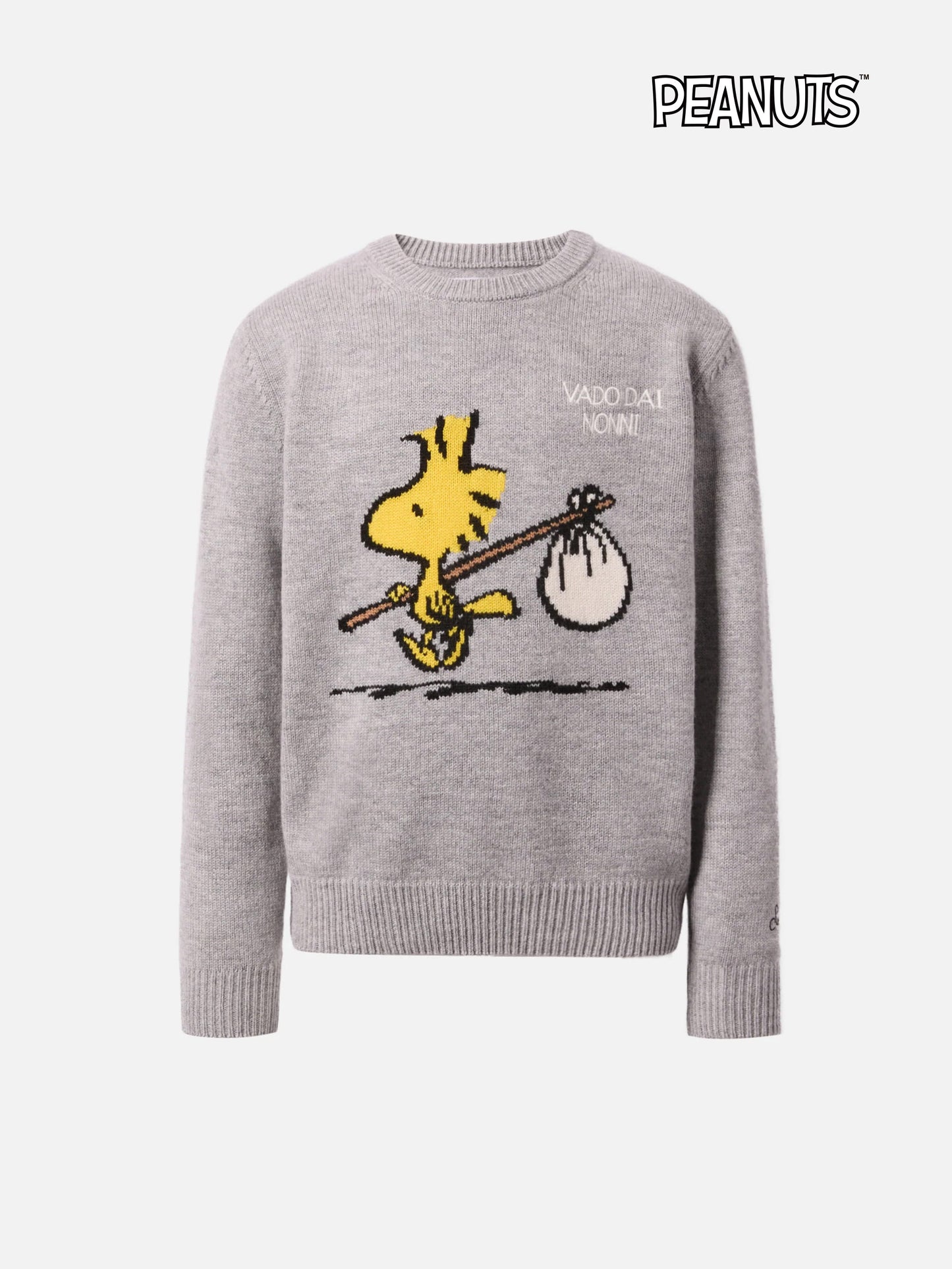 Pullover Douglas aus Kaschmirmischung mit Woodstock-Print und Vado dai Nonni-Stickerei | PEANUTS SONDEREDITION