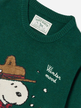 Jersey de punto verde con cuello redondo con parche de Snoopy y bordado Winter Mood | Special edition 