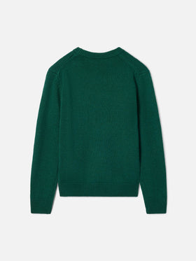 Jersey de punto verde con cuello redondo con parche de Snoopy y bordado Winter Mood | Special edition 