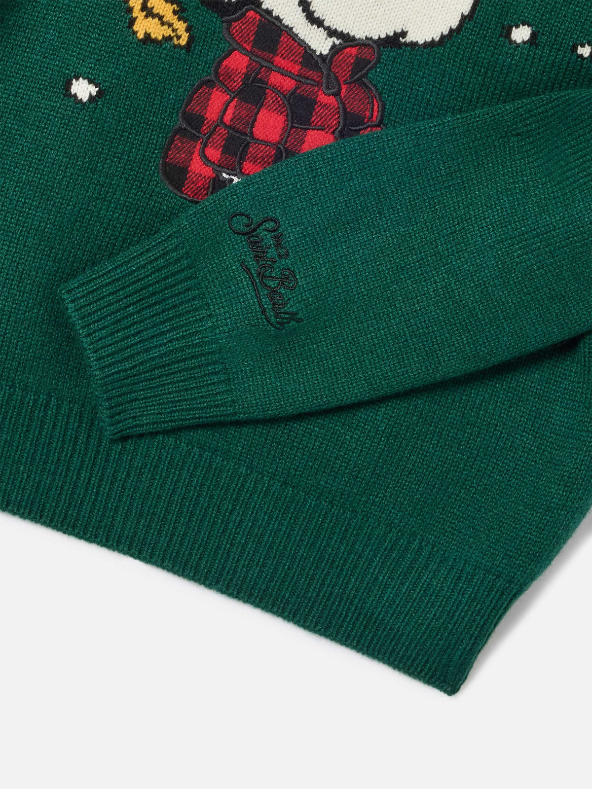 Jersey de punto verde con cuello redondo con parche de Snoopy y bordado Winter Mood | Special edition 