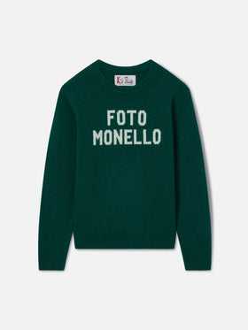 Prenda de punto con cuello redondo Douglas en verde bosque con lettering Foto Monello 
