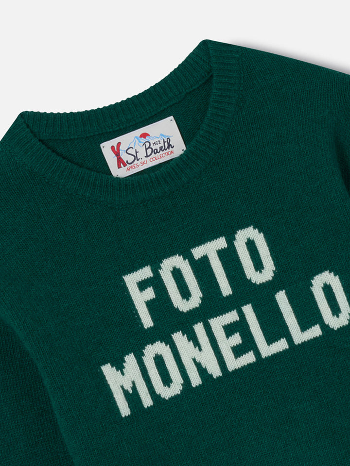 Prenda de punto con cuello redondo Douglas en verde bosque con lettering Foto Monello 