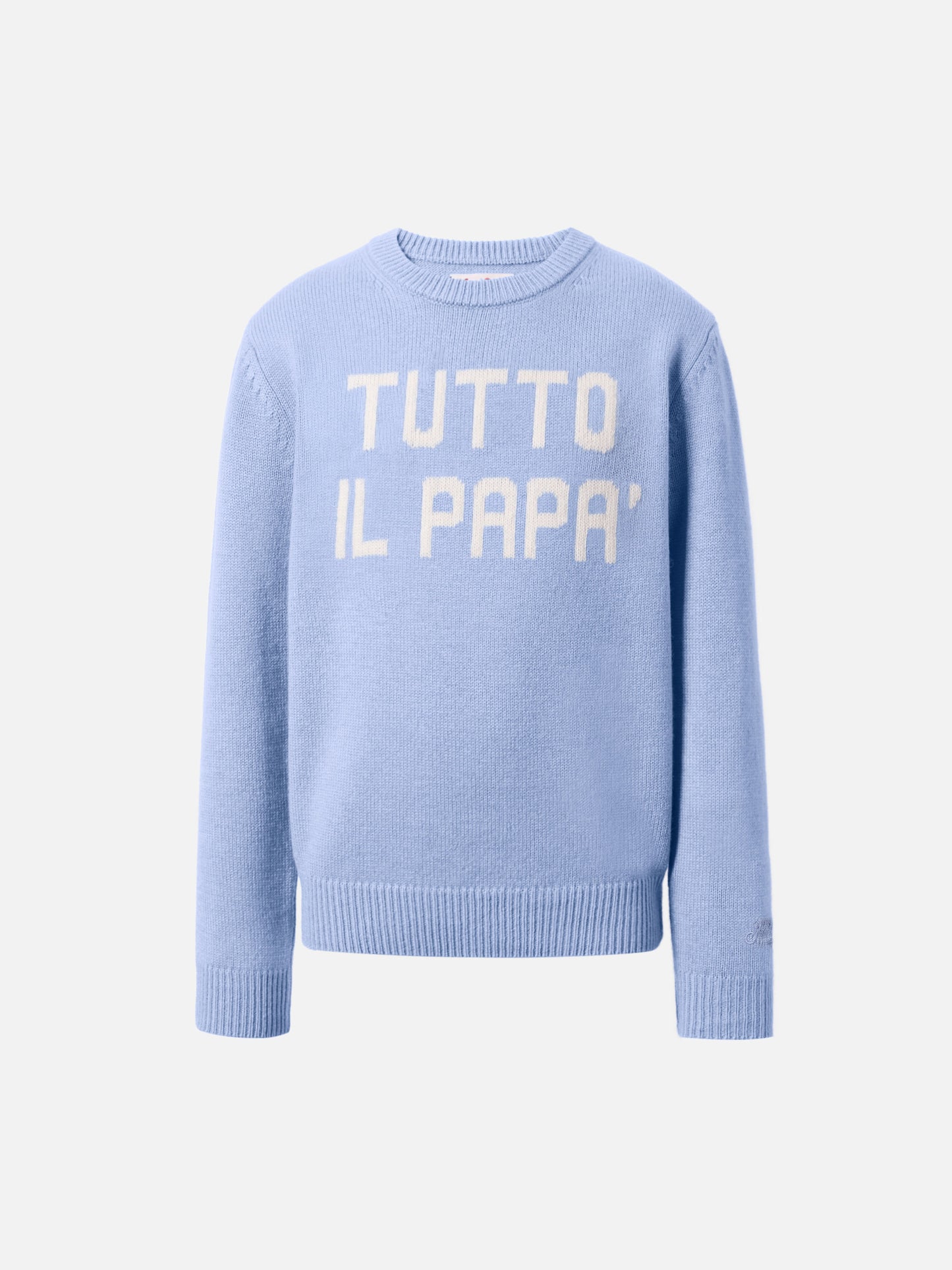 Hellblauer Rundhalspullover Douglas mit Tutto il papà-Jacquard
