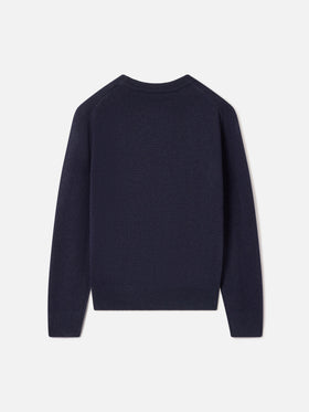 Navy blue Douglas crewneck knit with St. Moritz intarsia and embroidery | Special edition