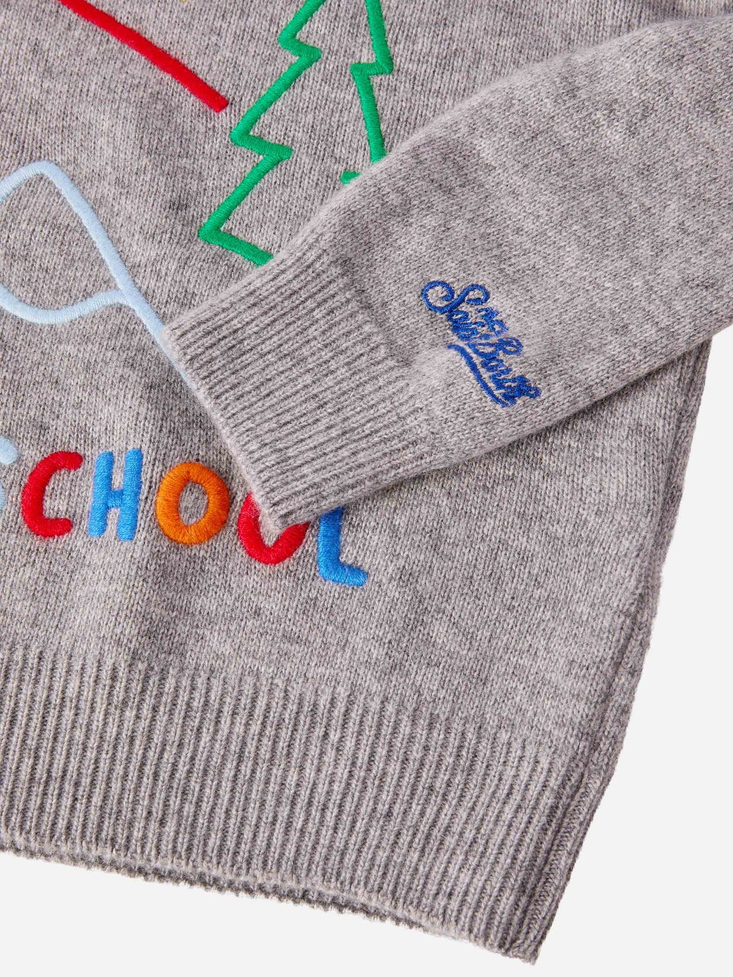 Pullover Douglas aus Kaschmirmischung mit der Stickerei "Zu kalt für die Schule".