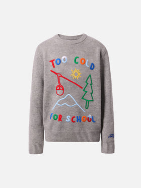 Pullover Douglas aus Kaschmirmischung mit der Stickerei "Zu kalt für die Schule".