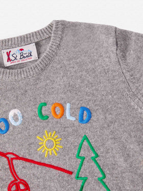 Pullover Douglas aus Kaschmirmischung mit der Stickerei "Zu kalt für die Schule".