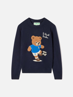 Marineblauer blue Douglas Strickpullover mit Rundhalsausschnitt und Teddybär-Patch 