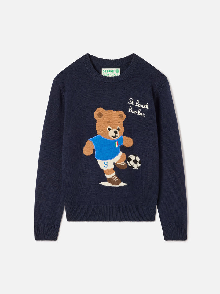Navy blue Douglas crewneck knit with teddy bear patch