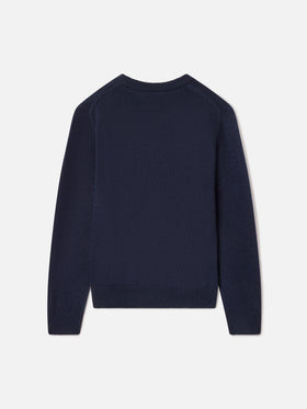 Marineblauer blue Douglas Strickpullover mit Rundhalsausschnitt und Teddybär-Patch 