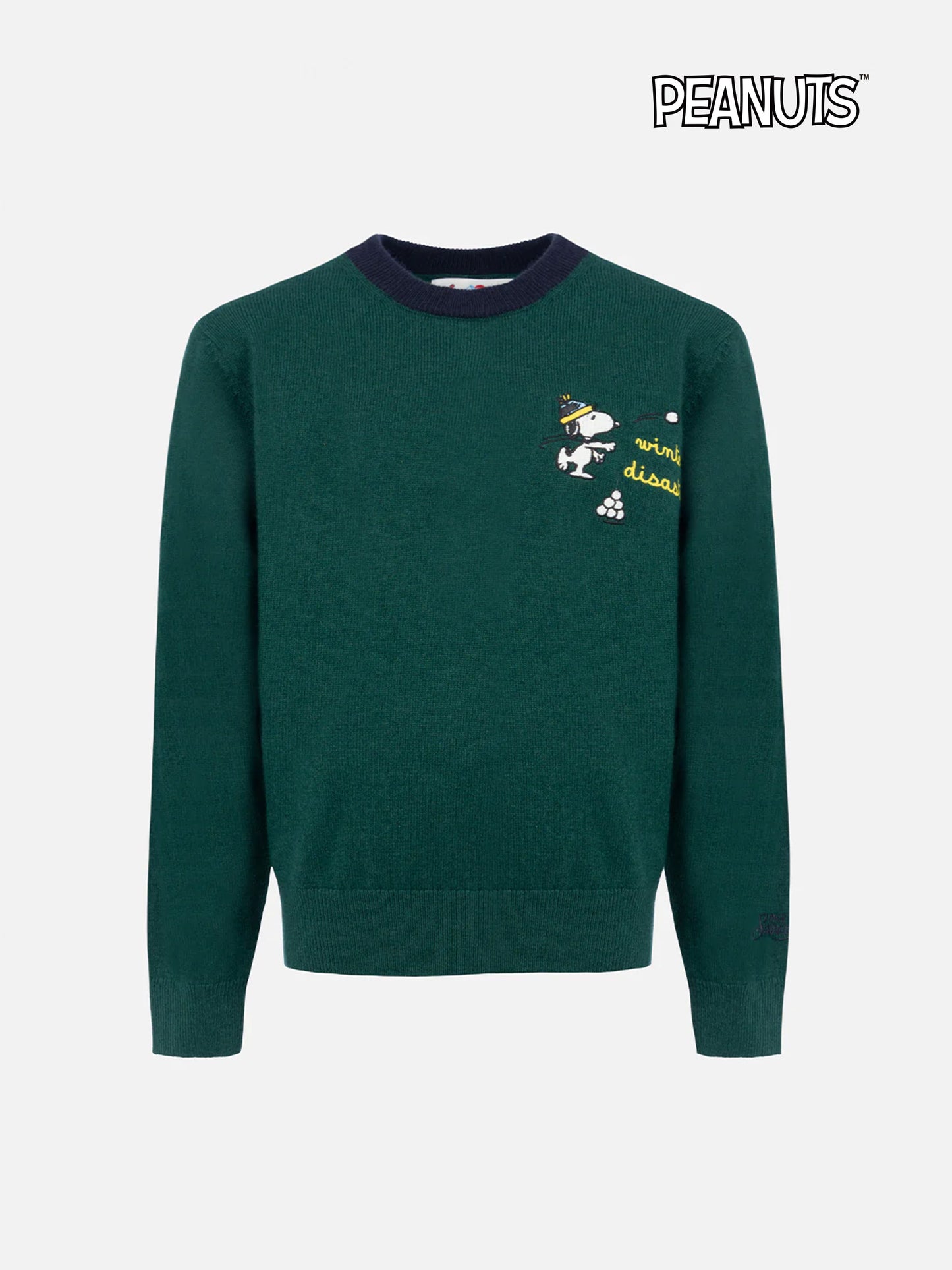Boy green crewneck sweater Douglas Light with Snoopy snowball embroidery | SNOOPY PEANUTS SPECIAL EDITION