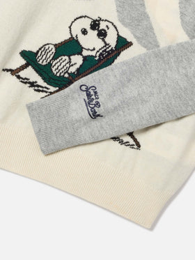 Grey Douglas crewneck knit with Snoopy intarsia | Special edition