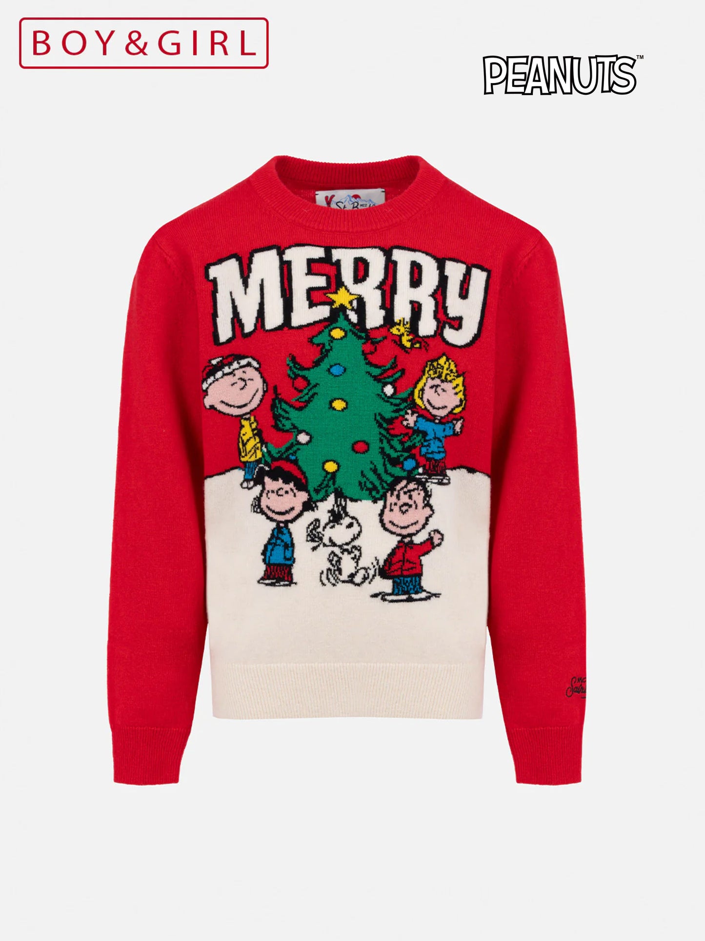 Kid red crewneck sweater Douglas with Penauts print | SNOOPY PEANUTS SPECIAL EDITION