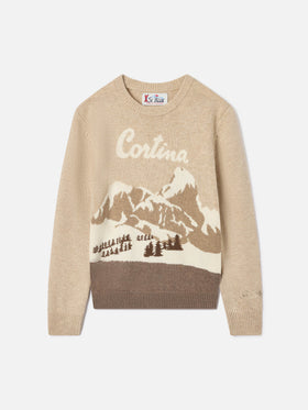 Beiger Douglas Rundhals-Strickpullover mit Cortina-Intarsie 