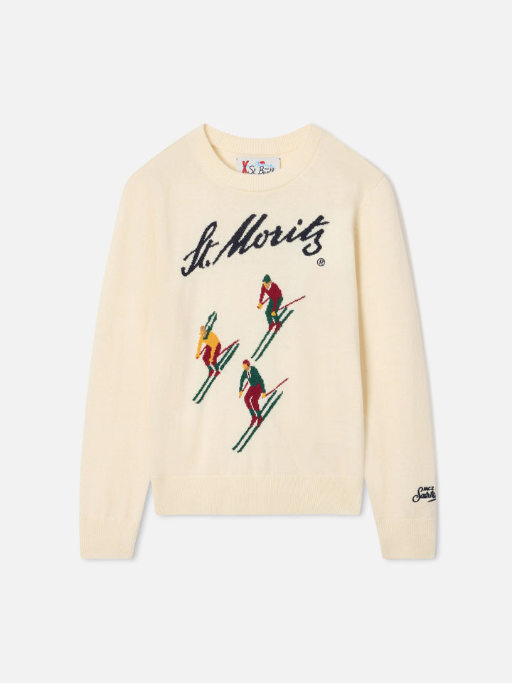 Cream Douglas crewneck knit with St. Moritz intarsia | Special edition