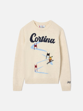 Cream Douglas crewneck knit with Cortina intarsia