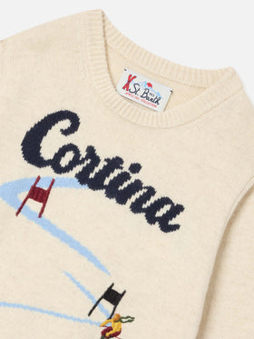 Cream Douglas crewneck knit with Cortina intarsia