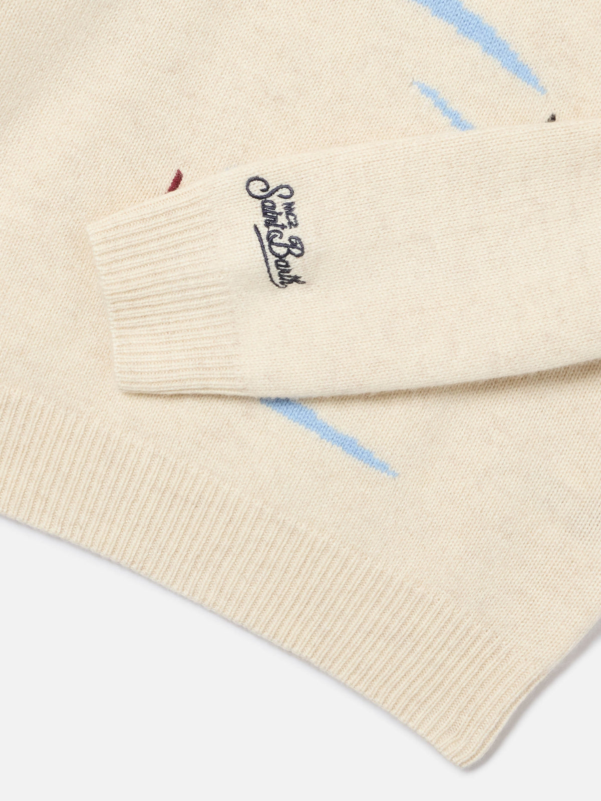 Cream Douglas crewneck knit with Cortina intarsia