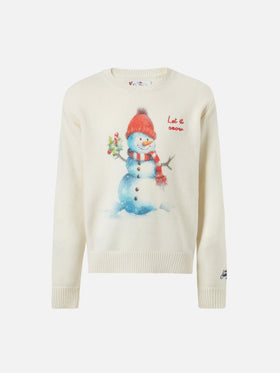 Weißer Douglas-Rundhalspullover mit „Let it snow“-Stickerei