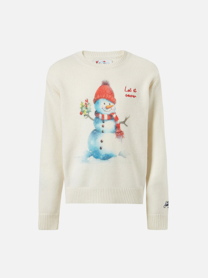 Girocollo Douglas bianco con ricamo Let it snow