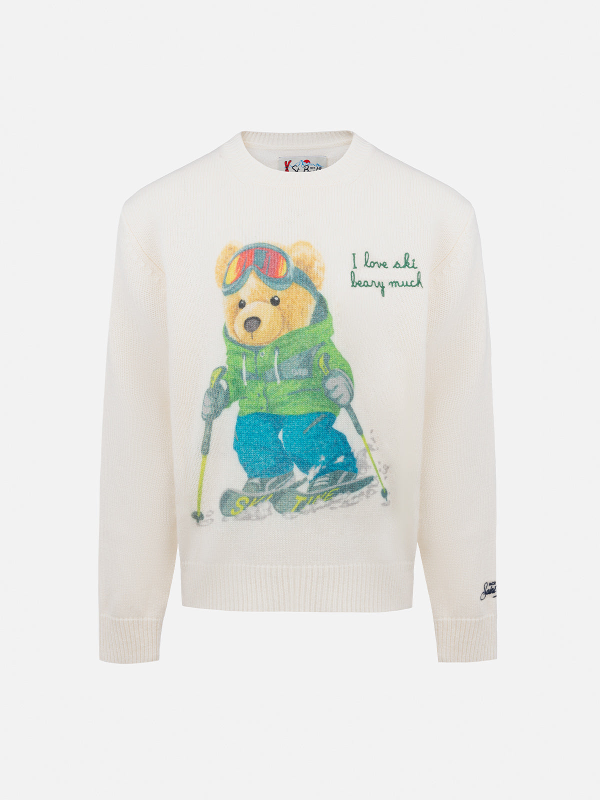 Boy white crewneck sweater Douglas with beary much embroidery - MC2 Saint Barth