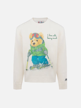 Boy white crewneck sweater Douglas with beary much embroidery - MC2 Saint Barth