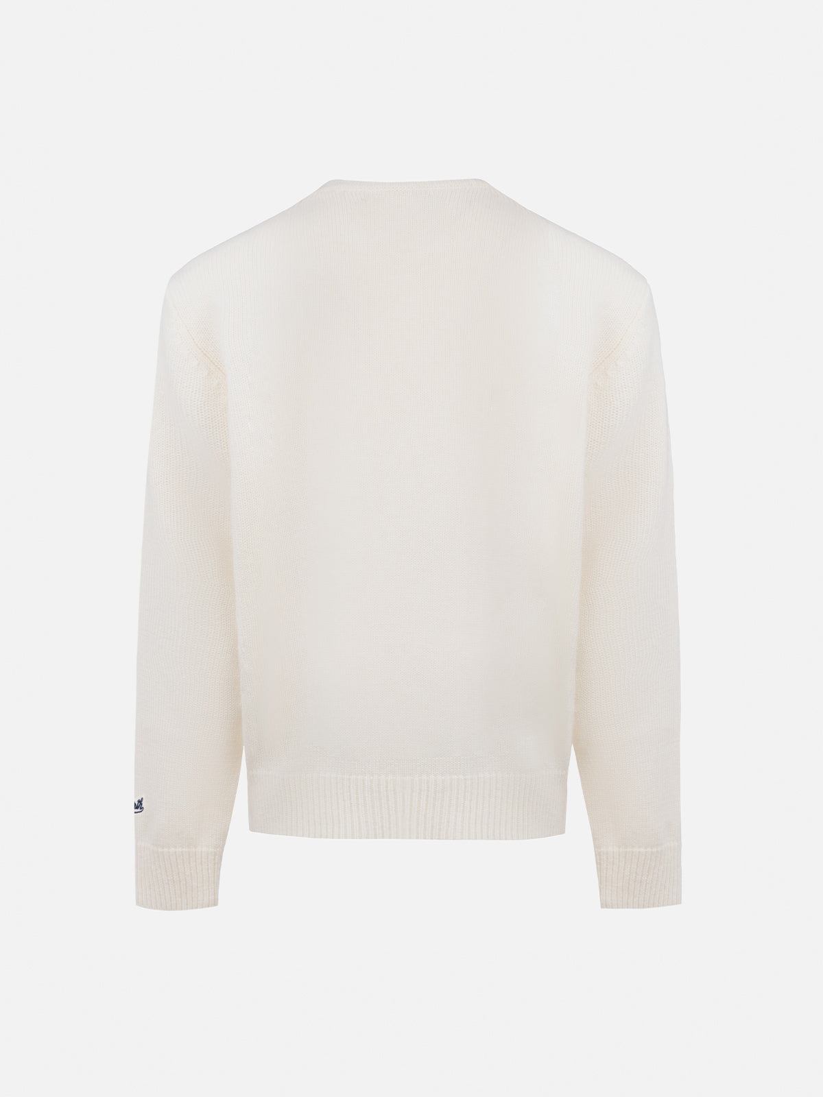 Boy white crewneck sweater Douglas with beary much embroidery - MC2 Saint Barth