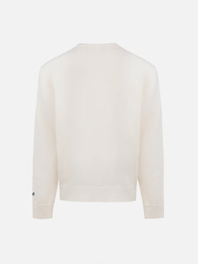 Boy white crewneck sweater Douglas with beary much embroidery - MC2 Saint Barth