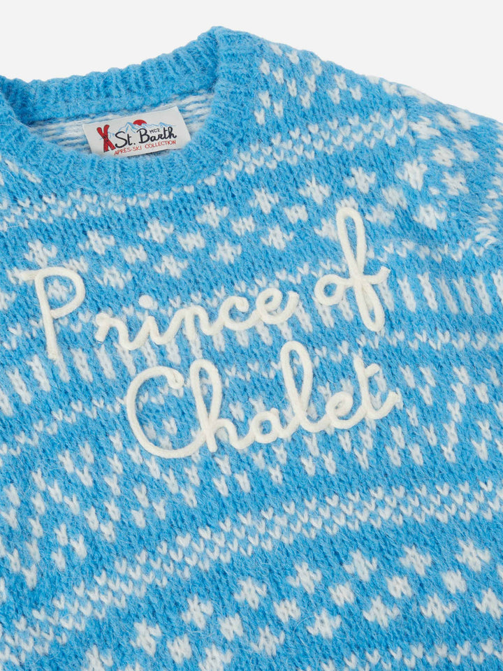Light blue crewneck Douglas Soft with Prince of Chalet embroidery