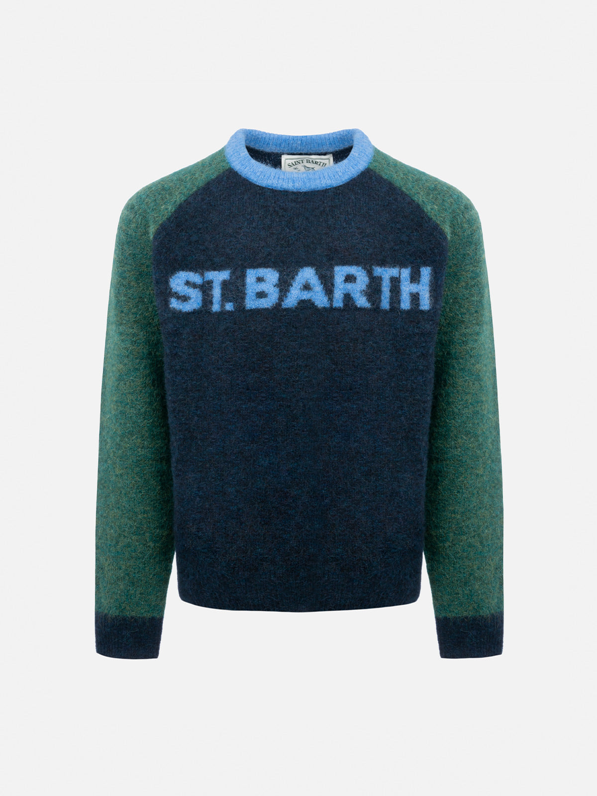 Boy blue and green crewneck sweater Douglas with St. Barth print - MC2 Saint Barth