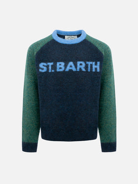 Boy blue and green crewneck sweater Douglas with St. Barth print - MC2 Saint Barth