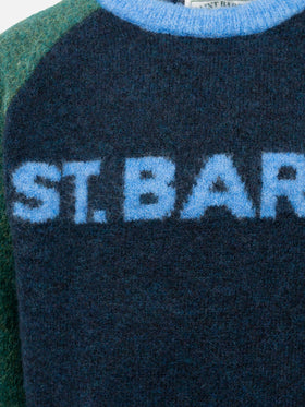 Boy blue and green crewneck sweater Douglas with St. Barth print - MC2 Saint Barth