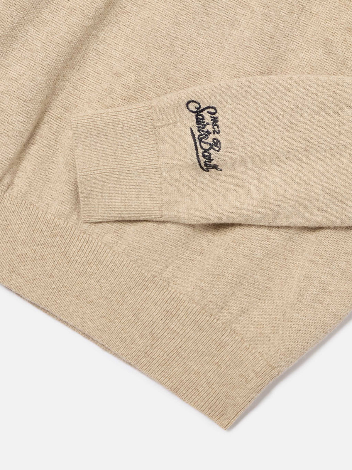 Jersey de cuello redondo en mezcla de algodón y lana virgen Beige Douglas con intarsia Sciupa Femmine 