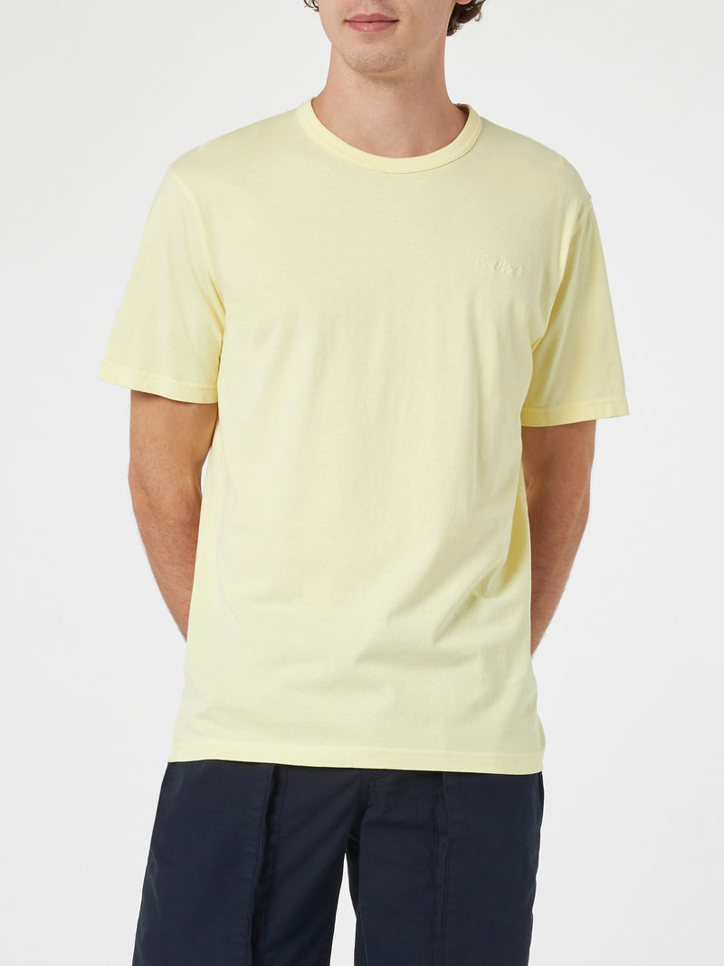 T-shirt da uomo Dover in jersey di cotone giallo pallido con ricamo St. Barth