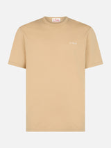 T-shirt da uomo Dover in jersey di cotone beige con ricamo St. Barth