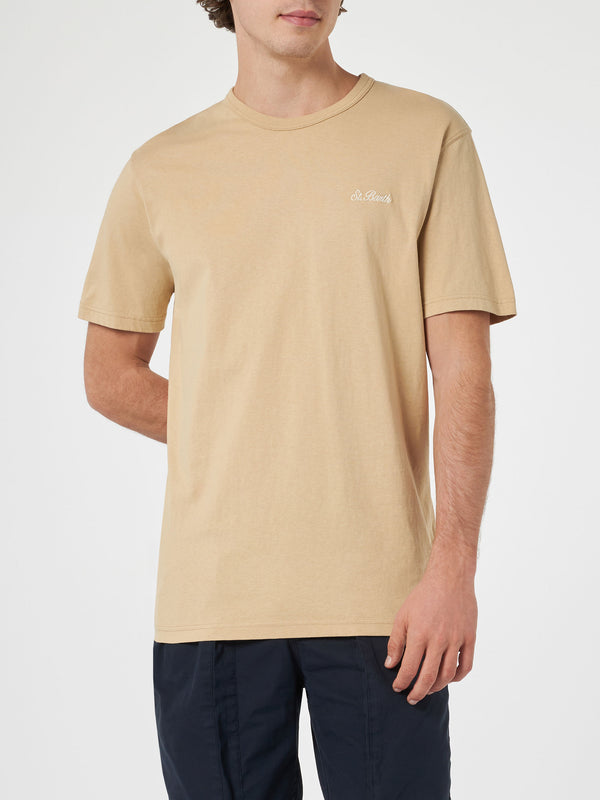 T-shirt da uomo Dover in jersey di cotone beige con ricamo St. Barth