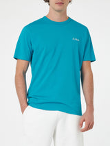 T-shirt da uomo in jersey di cotone verde acqua Dover con ricamo St. Barth