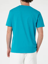 T-shirt da uomo in jersey di cotone verde acqua Dover con ricamo St. Barth